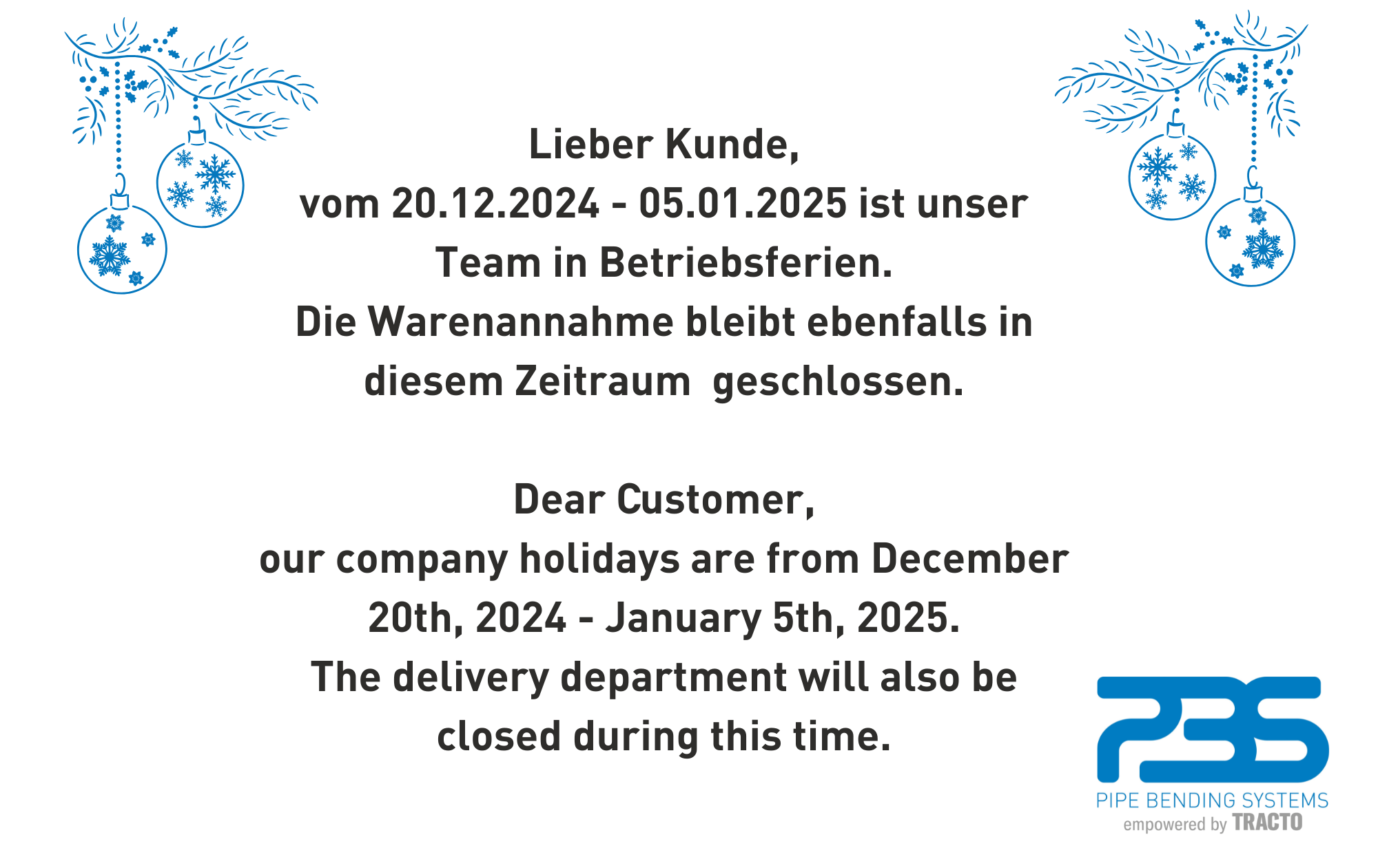 Betriebsferien vom 20.12.2024-05.01.2025